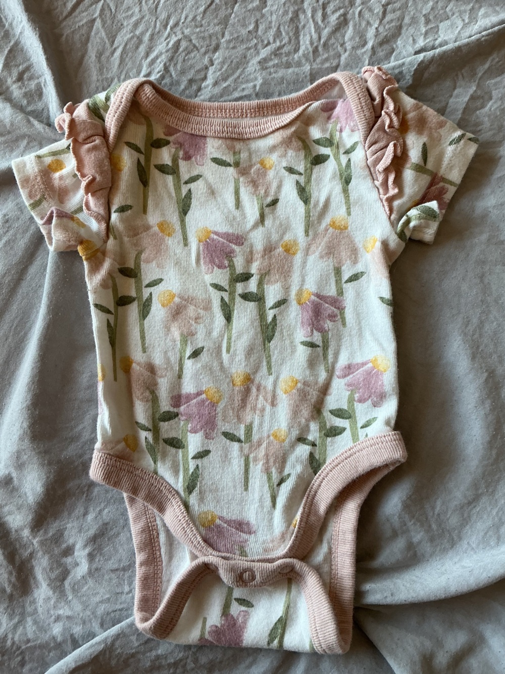 cloud island Floral Baby Onesie with Pink Trim